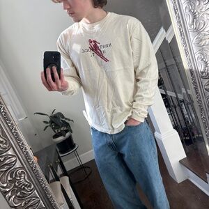 Vintage Y2K Gap North Ridge Off-White Red Skiing Graphic Long Sleeve Made In USA